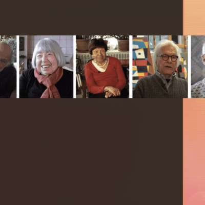 Five smiling artists in portraits.