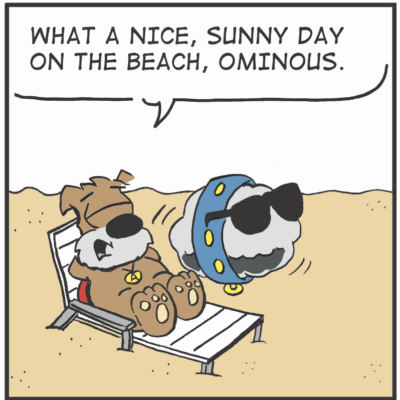 Cartoon: ominous sunny beach day.