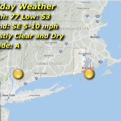 Friday weather map: mostly clear, 77/53.