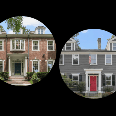 Two contrasting colonial-style homes.