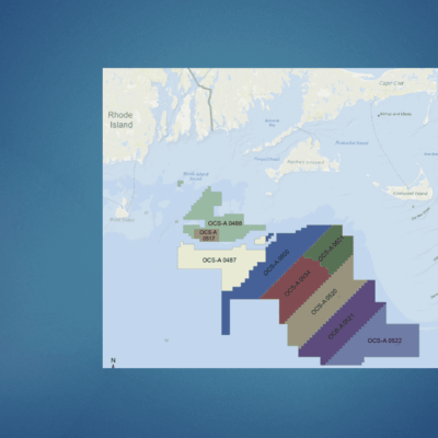 Map of OCS-A lease areas off Rhode Island.