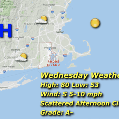 Wednesday weather map: High 80, Low 53.