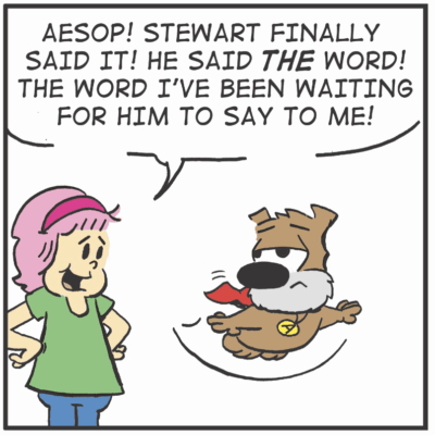 Girl excited dog said the word.