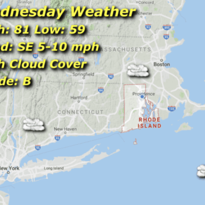 Wednesday weather: high 81, low 59, cloudy.