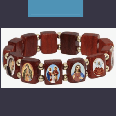 Wooden bracelet with religious icons.