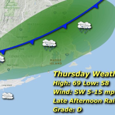 Thursday weather map: rain late afternoon.