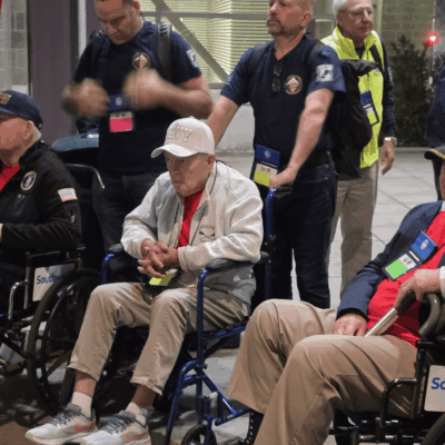World War II veterans in wheelchairs.