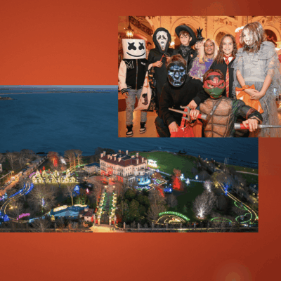 Kids in costumes at Halloween event.