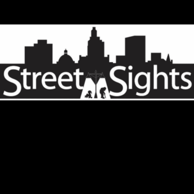 Street Sights logo: city skyline, homeless.
