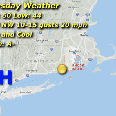 Thursday weather map: Rhode Island, 60/44.