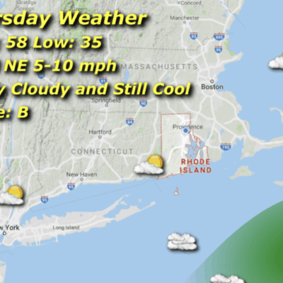 Thursday weather: partly cloudy, cool, 58/35.