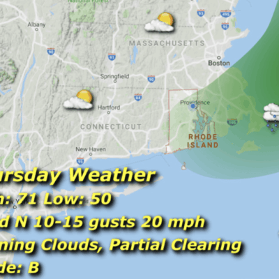 Thursday weather forecast: partly sunny, 71/50.