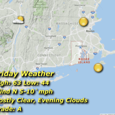 Friday weather map: Rhode Island, mostly clear.