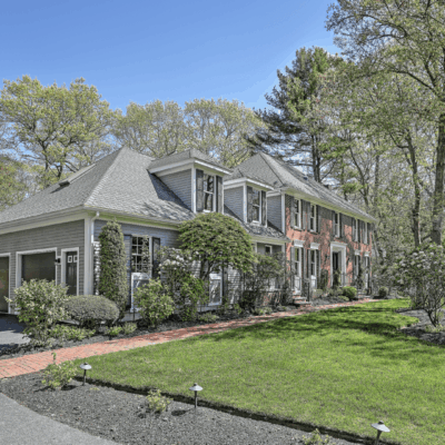 Spacious two-toned house with attached garage.