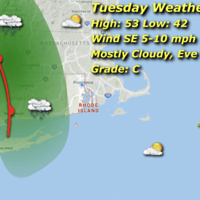 Tuesday weather: Mostly cloudy, evening rain.