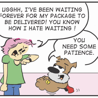 Girl impatiently waits for package delivery.