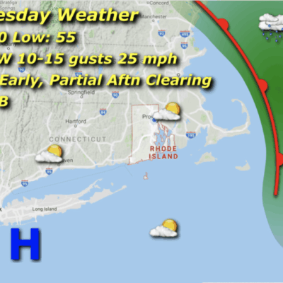 Wednesday weather map: 70/55, partly cloudy.