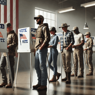 People voting in a polling station.