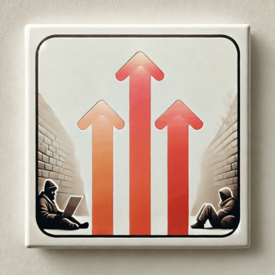 A square tile with three arrows going up.