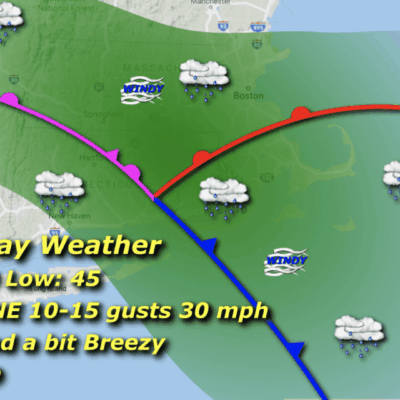 A weather map showing the wind direction and speed.