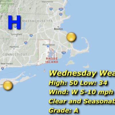 A map of the weather in new england.