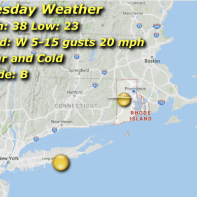 A map of the coast with some weather information.