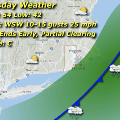 A map of the weather with a blue line showing where to go.