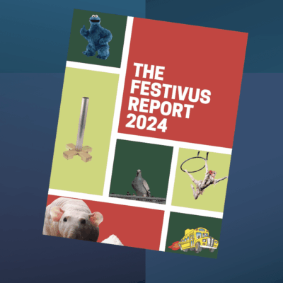 A red and green cover of the festivus report 2 0 2 4.