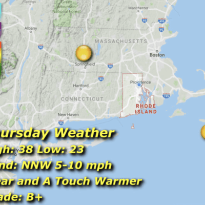 A map of the weather in rhode island.