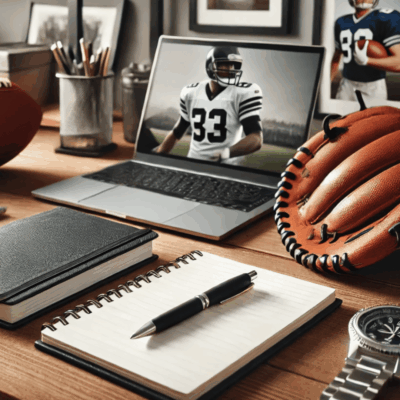 A laptop and baseball glove on top of a desk.