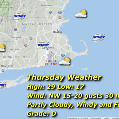 A map of the weather in new england.