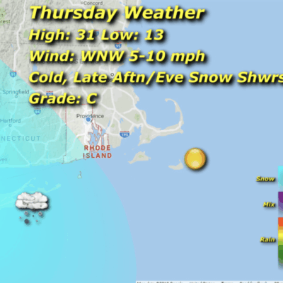 A weather map showing the weather for thursday.
