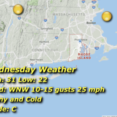 A map of the weather in rhode island.