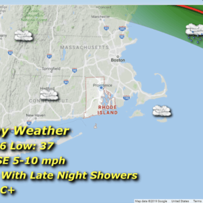 New England weather forecast, cloudy with showers.