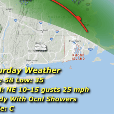 Weather forecast map for Saturday.