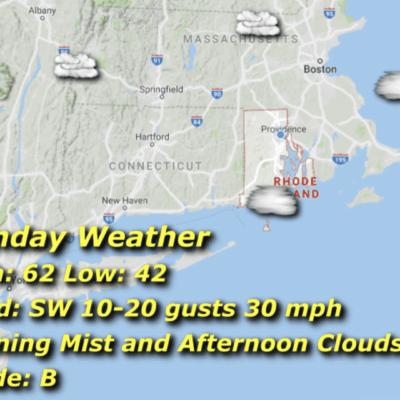 Map showing weather forecast and conditions.