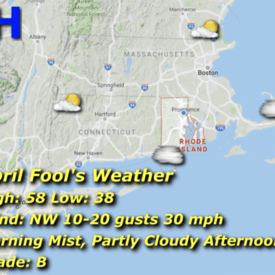 Map with April Fool's weather forecast.