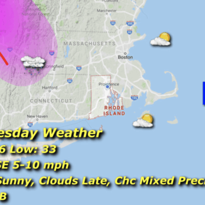 Weather forecast map for Rhode Island area.