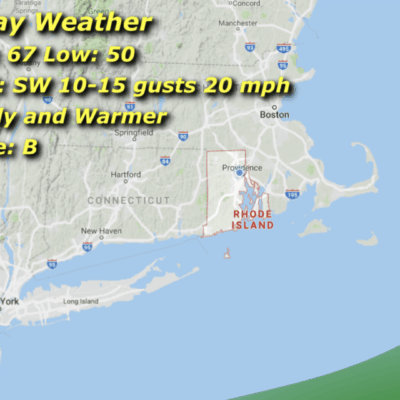 Weather map with forecast details for Friday.