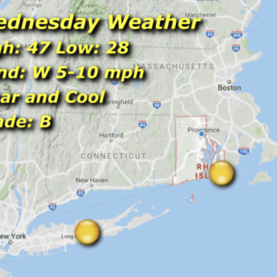 Weather map with forecast and conditions.