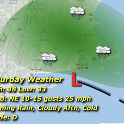Weather forecast map showing rain and clouds.