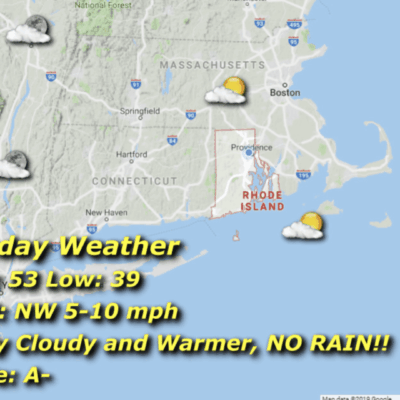 Map showing Monday weather forecast details.