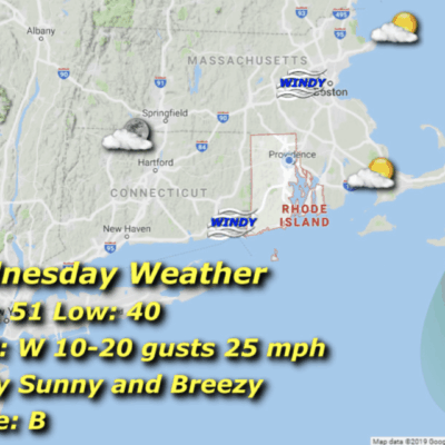 Weather forecast map with temperature details.