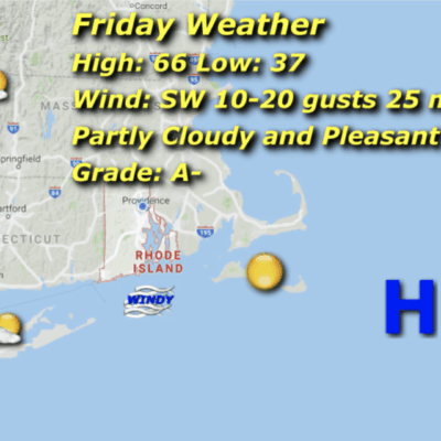 Rhode Island Friday weather forecast map.