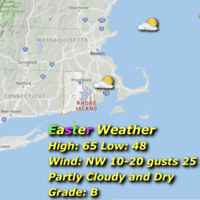 Map showing Easter weather forecast for Rhode Island.
