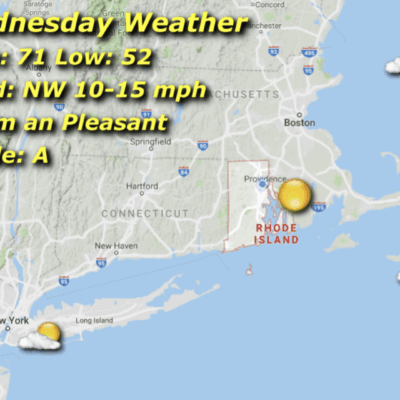 Weather forecast map for Rhode Island area.