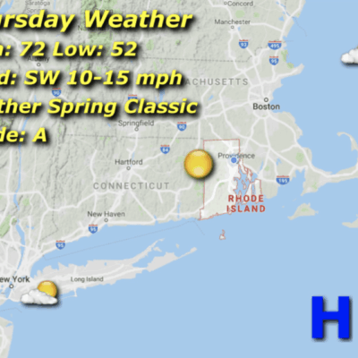 Thursday weather forecast map with icons.