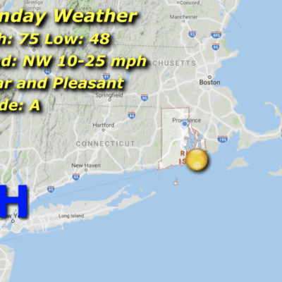 Map showing Monday weather forecast details.
