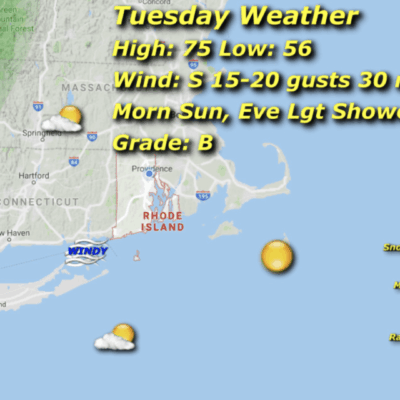 Rhode Island weather forecast map, Tuesday.
