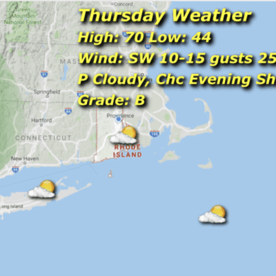Map showing Thursday weather forecast details.